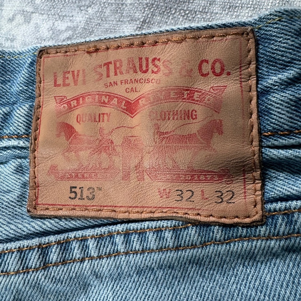 Levi's 513 Slim Straight Mens 32x32 Light Wash Blue Denim Jeans 08513-0573 - Picture 8 of 9